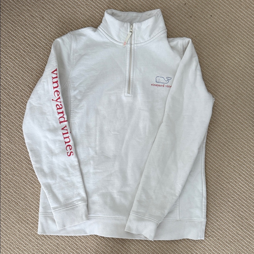 Vineyard Vines White Pullover with Red Logo